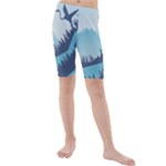 Swan Flying Bird Wings Waves Grass Kids  Mid Length Swim Shorts