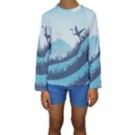 Swan Flying Bird Wings Waves Grass Kids  Long Sleeve Swimwear