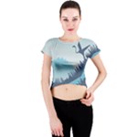 Swan Flying Bird Wings Waves Grass Crew Neck Crop Top