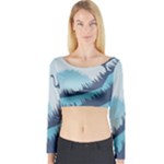 Swan Flying Bird Wings Waves Grass Long Sleeve Crop Top