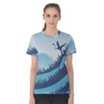 Swan Flying Bird Wings Waves Grass Women s Cotton T-Shirt