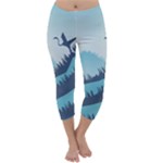 Swan Flying Bird Wings Waves Grass Capri Winter Leggings 