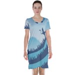 Swan Flying Bird Wings Waves Grass Short Sleeve Nightdress