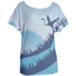 Swan Flying Bird Wings Waves Grass Women s Oversized T-Shirt