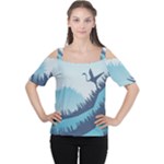 Swan Flying Bird Wings Waves Grass Cutout Shoulder T-Shirt