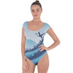 Swan Flying Bird Wings Waves Grass Short Sleeve Leotard 