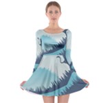 Swan Flying Bird Wings Waves Grass Long Sleeve Skater Dress
