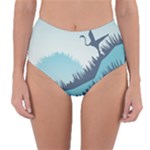 Swan Flying Bird Wings Waves Grass Reversible High-Waist Bikini Bottoms