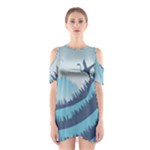 Swan Flying Bird Wings Waves Grass Shoulder Cutout One Piece Dress