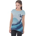 Swan Flying Bird Wings Waves Grass Cap Sleeve High Low Top