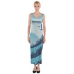 Swan Flying Bird Wings Waves Grass Fitted Maxi Dress