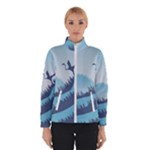 Swan Flying Bird Wings Waves Grass Women s Bomber Jacket