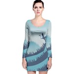 Swan Flying Bird Wings Waves Grass Long Sleeve Velvet Bodycon Dress