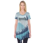 Swan Flying Bird Wings Waves Grass Short Sleeve Tunic 