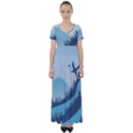 Swan Flying Bird Wings Waves Grass High Waist Short Sleeve Maxi Dress