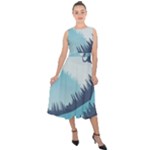 Swan Flying Bird Wings Waves Grass Midi Tie-Back Chiffon Dress