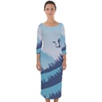 Swan Flying Bird Wings Waves Grass Quarter Sleeve Midi Bodycon Dress