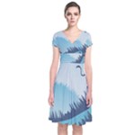 Swan Flying Bird Wings Waves Grass Short Sleeve Front Wrap Dress