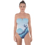 Swan Flying Bird Wings Waves Grass Tie Back One Piece Swimsuit