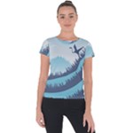 Swan Flying Bird Wings Waves Grass Short Sleeve Sports Top 