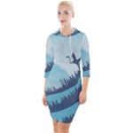 Swan Flying Bird Wings Waves Grass Quarter Sleeve Hood Bodycon Dress