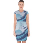 Swan Flying Bird Wings Waves Grass Capsleeve Drawstring Dress 