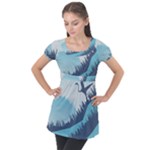 Swan Flying Bird Wings Waves Grass Puff Sleeve Tunic Top