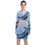 Swan Flying Bird Wings Waves Grass Top and Skirt Sets