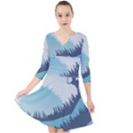 Swan Flying Bird Wings Waves Grass Quarter Sleeve Front Wrap Dress