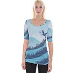 Swan Flying Bird Wings Waves Grass Wide Neckline T-Shirt