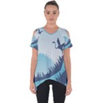 Swan Flying Bird Wings Waves Grass Cut Out Side Drop T-Shirt