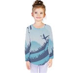 Swan Flying Bird Wings Waves Grass Kids  Long Sleeve T-Shirt