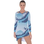 Swan Flying Bird Wings Waves Grass Asymmetric Cut-Out Shift Dress
