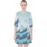 Swan Flying Bird Wings Waves Grass Quarter Sleeve Pocket Dress