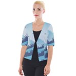 Swan Flying Bird Wings Waves Grass Cropped Button Cardigan