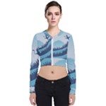 Swan Flying Bird Wings Waves Grass Long Sleeve Zip Up Bomber Jacket