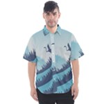 Swan Flying Bird Wings Waves Grass Men s Short Sleeve Shirt