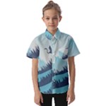 Swan Flying Bird Wings Waves Grass Kids  Short Sleeve Shirt