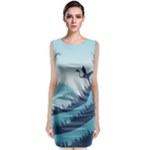 Swan Flying Bird Wings Waves Grass Sleeveless Velvet Midi Dress