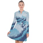 Swan Flying Bird Wings Waves Grass Long Sleeve Panel Dress