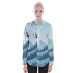 Swan Flying Bird Wings Waves Grass Womens Long Sleeve Shirt