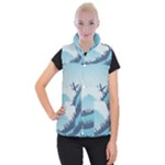 Swan Flying Bird Wings Waves Grass Women s Button Up Vest