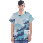 Swan Flying Bird Wings Waves Grass Men s V-Neck Scrub Top