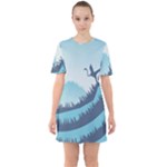 Swan Flying Bird Wings Waves Grass Sixties Short Sleeve Mini Dress