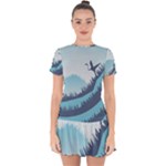 Swan Flying Bird Wings Waves Grass Drop Hem Mini Chiffon Dress