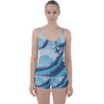 Swan Flying Bird Wings Waves Grass Tie Front Two Piece Tankini