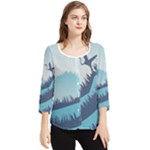 Swan Flying Bird Wings Waves Grass Chiffon Quarter Sleeve Blouse