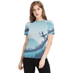 Swan Flying Bird Wings Waves Grass Women s Short Sleeve Rash Guard