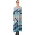 Swan Flying Bird Wings Waves Grass Button Up Boho Maxi Dress