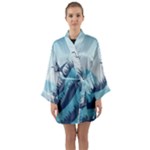 Swan Flying Bird Wings Waves Grass Long Sleeve Satin Kimono